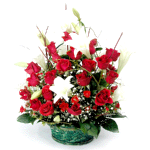 장미 백합꽃 바구니