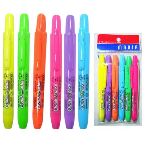 퀵마크 원터치 형광펜/6색