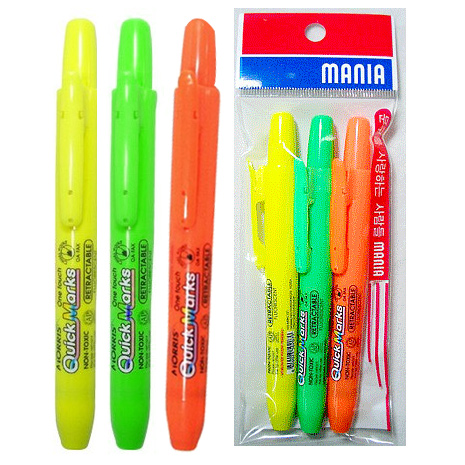 퀵마크 원터치 형광펜/3색