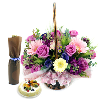 케익+꽃바구니+샴페인