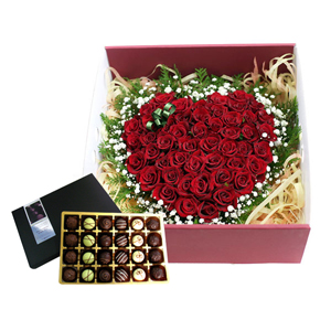 50송이하트형박스+초코렛