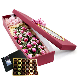 분홍장미꽃박스+초코렛