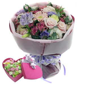 혼합꽃다발2호+하트박스사탕