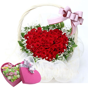 붉은장미하트바구니+하트박스사탕