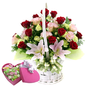 장미바구니4호+하트박스사탕