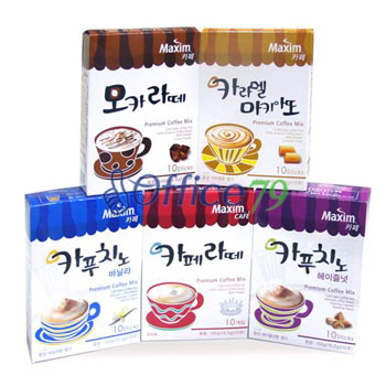 맥심카페 10개입 5종세트!(카라멜마끼아또+모카라떼+바닐라+카페라떼+헤이즐넛)+"김범" 머그컵 1개증정 