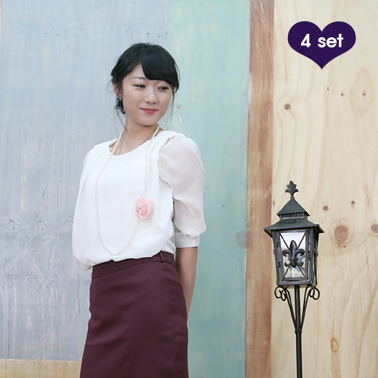 쉬폰블라우스+스커트 세트