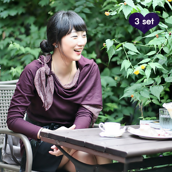 스카프 티셔츠+하이웨스트 스커트 세트(벨트포함)