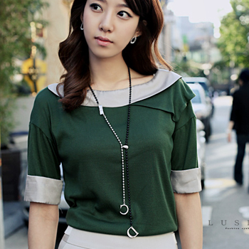 MK BL0469 로미해쉬 배색 블라우스 