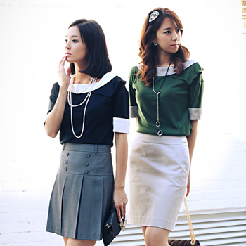 MK SK0268 웨이스트 이중배색 스커트