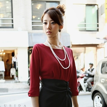 MK OP0342 슈어배색 리본모티브원피스(진주네크리스포함)