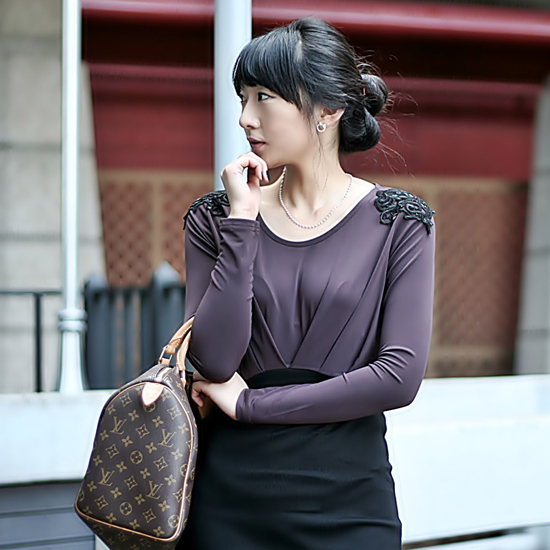 어깨 견장 원피스-와인입고