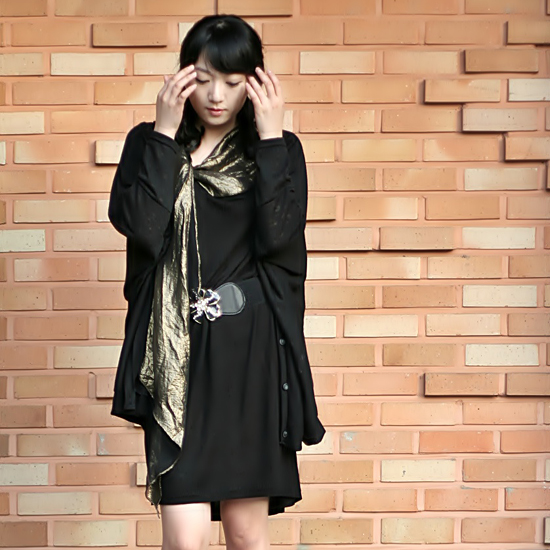 골드 오프숄더 원피스