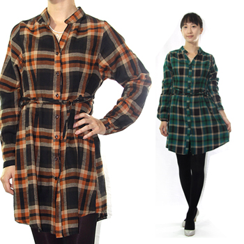 체크롤업원피스