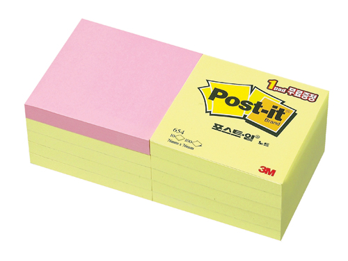 3M 일반포스트잇 오피스팩(노랑9+1) #654(9+1) (76*76/100매*2색10패드)