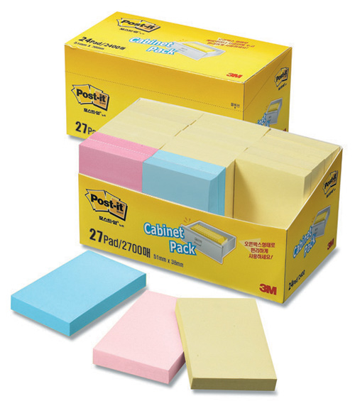 3M 일반포스트잇 캐비넷팩 #653-9A (51*38/100매*27패드)