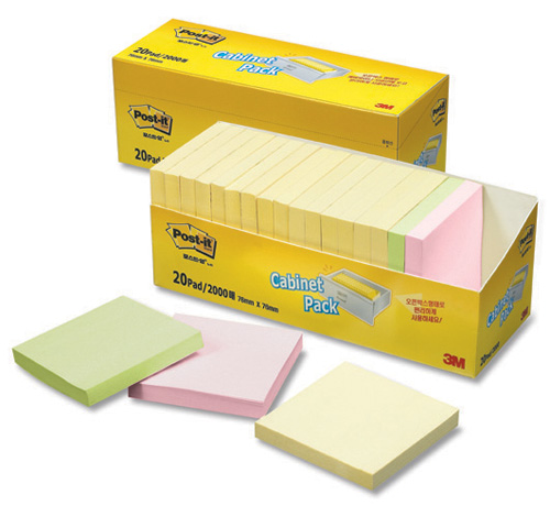 3M 일반포스트잇 캐비넷팩 #654-20 (76*76/100매*20패드)
