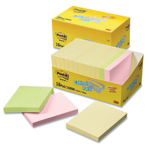 3M 일반포스트잇 캐비넷팩 #657-16 (102*76/100매*16패드)