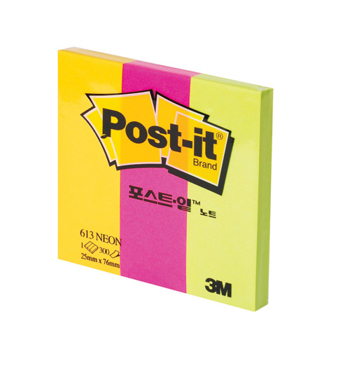 3M 형광포스트잇(라임+레몬+멜론) #613-NEON (25*76/100매*3패드)