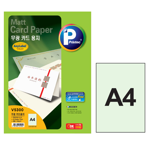 애니라벨 카드용지(1칸) 연녹색/무광 20매 V5300 