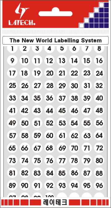 분류용라벨(컬러원형숫자) 9mm(백색*8매) 10-C413 