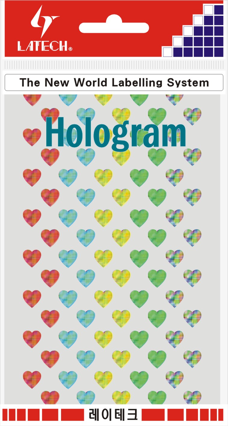 모양스티커(홀로그램하트) 7*9mm(5색*4매) 10-H344A 