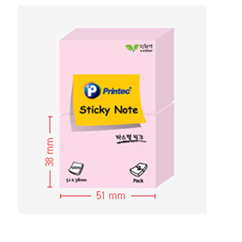 프린텍 스티키노트 파스텔(핑크) #5138P (51*38/100매*2패드)