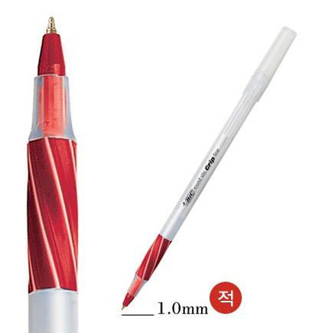 빅(BIC) 라운드스틱 그립볼펜 1.0m 적색(자루) B-21