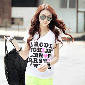 [기획특가]09395.알파벳 V넥 T/큐티하고러블리한 프린팅 포인트/슬림한바디라인연출/초특가!!