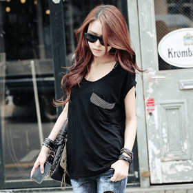 09836.찡 포켓 라운드 티셔츠/부드러운 코튼소재/5가지 색상/다양한 컬러매치로 연출