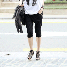 [트랜디스타일]09825.엣지 포켓 팬츠/유니크한 포켓 디테일이 인상적인 팬츠/허리밴딩처리/간지스타일~/블랙,그레이 색상