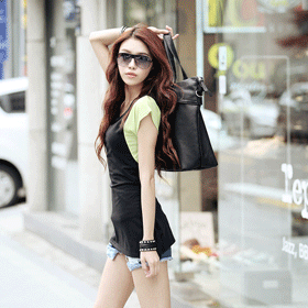 [인기/특가]09516.허리 뒤 트임 T/어깨라인이 배색처리와 허리 뒷편의 트임 디자인으로 스타일리쉬/슬림핏 에이라인