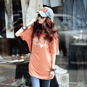 09403.하트 프린팅 T/낙낙한 사이즈 롱티셔츠/상큼한 색상이 밝게 캐쥬얼룩으로 코디연출~ 