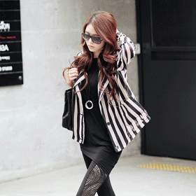 [MD추천]09827.시스루 스프라이프 자켓/터치감 좋은 쉬폰 소재로 바디에 감기는 느낌이 굿!/페미니한 감각의 스타일리쉬한 연출