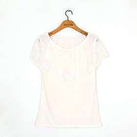 00529.레이스 라운드네크라인 티/여성스러운 레이스 디테일이 돋보임/고급스러운 페미닌룩~ 