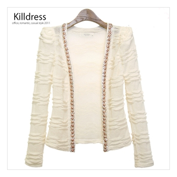 [주문폭주!!]매력적인 물결패턴 스팽글 비즈장식 파워숄더 가디건_L1029