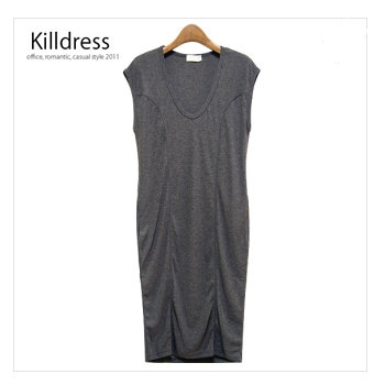 P110328001044.도시적인 세련미를 느낄 수 있는 슬림라인 절개 U넥 원피스_L1116 