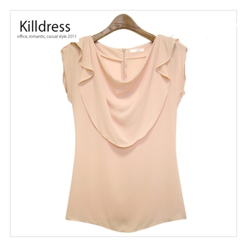 [로맨틱신상~!!]P110411000628.여성스러움이 물씬 러플 드레이프 쉬폰 블라우스_L1141