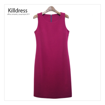 P110228001835.미니멀한 기본 디자인 심플라인 라운드넥 민소매 H라인 원피스_L1068