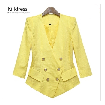 **추가 1만원 더 할인****초특가**[자체제작+77사이즈까지]세련된 라인 노카라 더블버튼 7부소매 린넨자켓_L1195