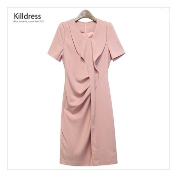 P110507000264.[자체제작+55~77사이까지]프릴장식과 셔링이 사랑스럽고 우아한 반소매 원피스_L1183