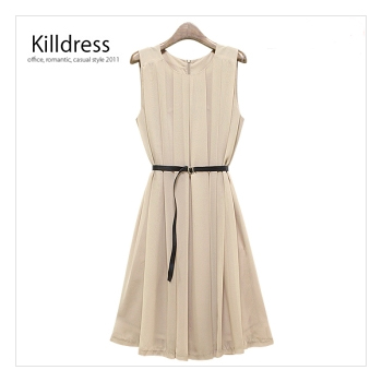 P110516001351.[자체제작][벨트SET+77size까지]허리벨트SET 살랑살랑 풍성한 주름 민소매 쉬폰 원피스_L1192