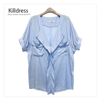 P110531002963.[여름신상+77사이즈까지]트랜디한 스타일 가오리라인 양포켓 루즈핏 블라우스_L1210