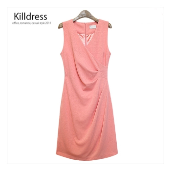 P110527000846.[강력추천+77사이즈까지]여성스러운 라인 허리셔링 랩스타일 V넥 민소매 원피스_L1207