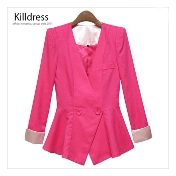 P110428000868★자체제작+최고급마소재+화사한 컬러감으로 여름까지 쭉!!★여성스러운 라인 노카라 싸개단추 배색 린넨 