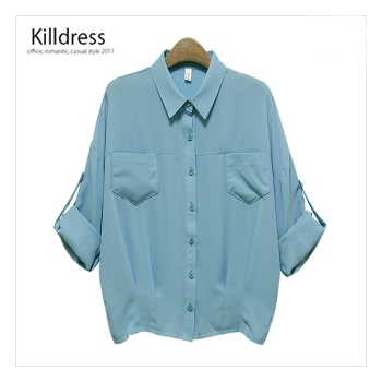 P110502001021.[편안한루즈핏~!!]트랜디한 스타일 양포켓 롤업소매 루즈핏 블라우스_L1175