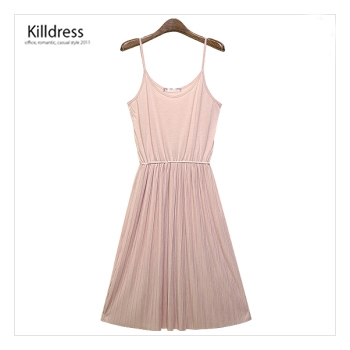 P110405002020.찰랑찰랑 풍성한 기계주름 허리밴딩 슬리브리스 원피스_L1130