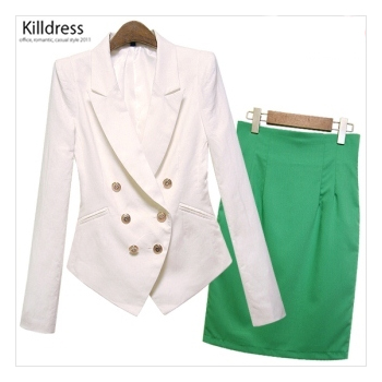 P110428001119.[2종셋+77사이즈까지]슬림 입술포켓장식 금장더블 린넨자켓+스테디셀러 심플 하이웨스트 H라인스커트_L1171