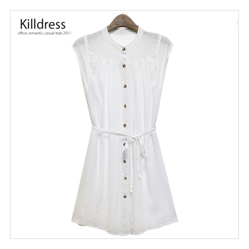 [완소매력+77사이즈까지]허리끈SET 셔링디테일 루즈핏 롱 블라우스_L1223