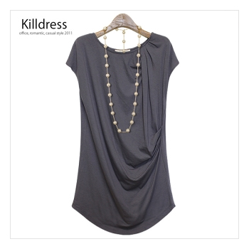 P110607000361[2SET+진주목걸이SET]진주목걸이SET 이지하고 세련된 라운드넥 셔링포인트 롱 티셔츠_L1220 